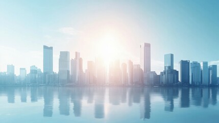 Obraz premium Modern Skyline of a Futuristic Urban City Under a Bright Sun