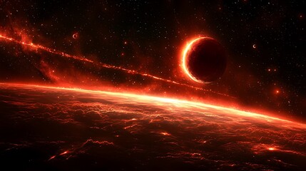 Obraz premium Fiery Planet Sunrise in Space. Possible Stock Photo Use