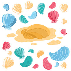 Vector sand molds in the shape of a starfish and a large seashell