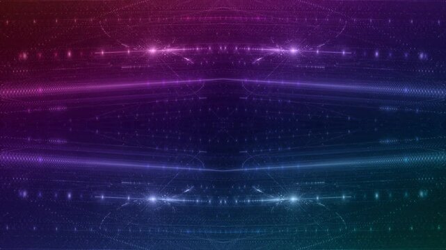 energievoll leuchtende Lichtpunkte bewegen sich langsam Richtung Zentrum, digitaler Datentransfer, Algorithmus, Internet, Datenfluss, Geschwindigkeit, Wandel, Austausch, violett, pink
