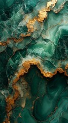 Vibrant emerald and gold abstract texture resembling marble; ideal for backgrounds, design inspiration, or luxury aesthetics.