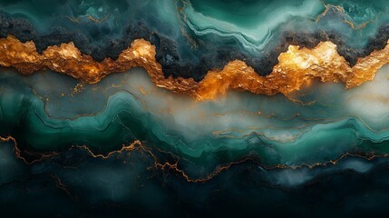Obraz premium Vibrant abstract artwork showcasing teal and gold marble textures, creating a striking visual for backgrounds or decor inspiration.