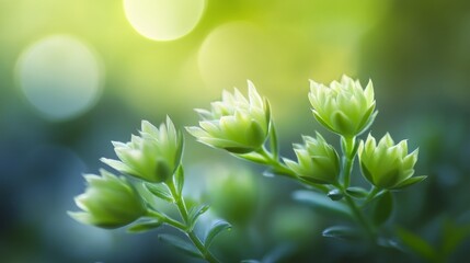Cactus with soft, delicate shapes. Green leaves and blurred background. Moody and mysterious atmosphere.