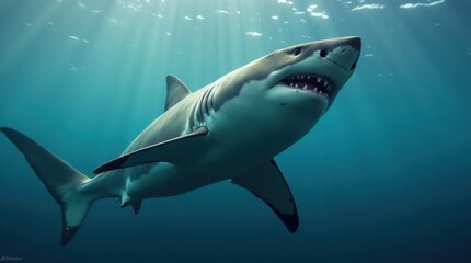 Fototapeta premium Great White Shark Gliding in the Ocean