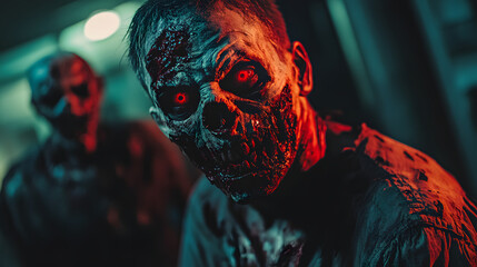 A cinematic VR zombie apocalypse game with detailed character reactions and eerie environments.