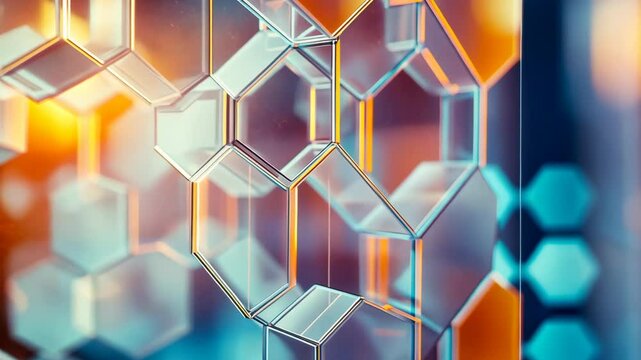 Colorful abstract geometric motion with hexagonal prism patterns and dynamic light reflections