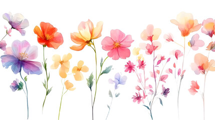 Naklejka premium Watercolor collection of colorful soft flowers. Flower isolated on white background. generative ai
