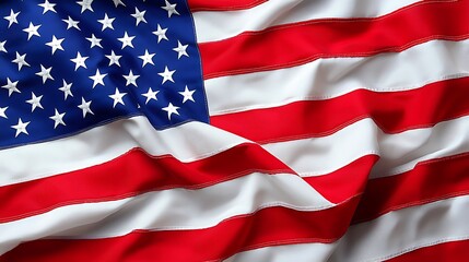 Fototapeta premium Flowing American flag with red and white stripes and white stars, waving in wind