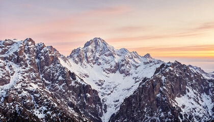 mountain landscape with fog and snow