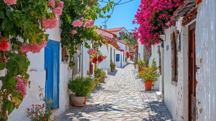 Fototapeta premium Discover picturesque streets of Bozcaada, a popular tourist destination in the Aegean Sea.