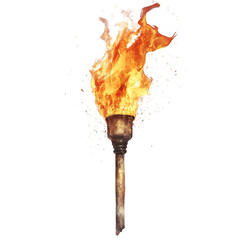 A Strong Fierce Flame Rising from a Burning Torch Isolated on Transparent Background