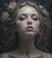 Fototapeta premium Ethereal and dreamlike, these surrealist female portraits blend reality with fantasy, capturing the essence of enigmatic beauty.