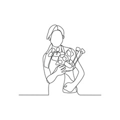 One continuous line drawing of Florist is on duty vector design illustration. Florist on camera design illustration simple linear style vector concept. Florist illustration for your asset design.
