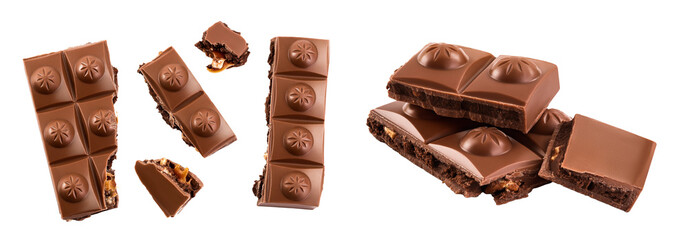 milk chocolate isolated on white background. Top view. Flat lay.