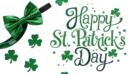 lustration for Saint Patricks Day celebrations with Treasure of Leprechaun, Pot Full of Golden Coins, Green Hat and Shamrock. Calligraphic Lettering Happy St Patricks Day