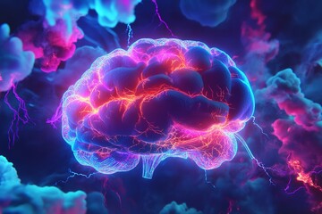 Abstract Brain Neural Network Glowing Energy Powerful Mind Vivid Colors Digital Art Science Technology Futuristic Design Creative Imagination         