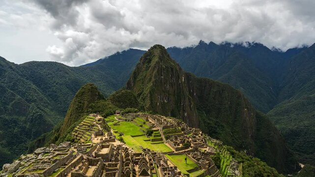 Machu Picchu timelapse, Cusco Region, Peru, zooming out.