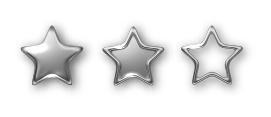 3d silver chrome stars set isolated on white background. Cyber chrome flying stars, blings and sparks. Vector y2k illustration