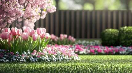 Obraz premium Beautiful garden with colorful flowers.