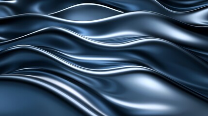 Fototapeta premium Shiny metallic blue waves with smooth curves and reflections. Elegant abstract background for luxury designs, digital art, and futuristic projects