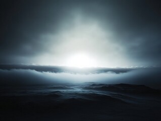 Fototapeta premium Dramatic landscape with dark hills and bright light