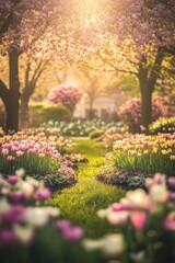 Fototapeta premium Beautiful garden with colorful flowers.