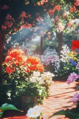 Beautiful garden with colorful flowers.