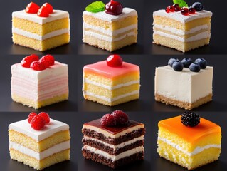selection of small cakes on a dark background
