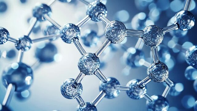 Molecular structure in motion: closeup of complex crystal network in microscopic bluetinted environment