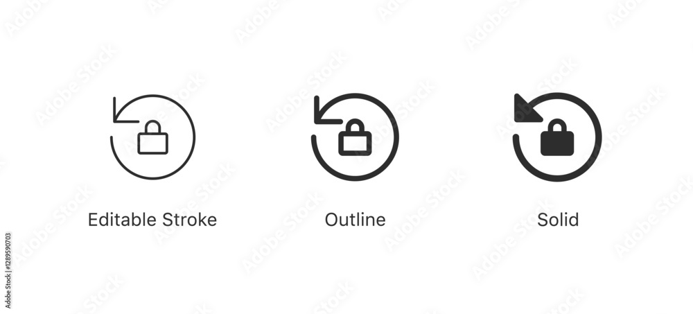 Aufkleber Rotate, sync, refresh lock icon. Reset password - privacy icon , secure private security icons - update, repeat, reload padlock icon. editable stroke, outline flat style