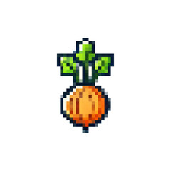 Pixel icon onion vector. Logo vegetable orange onion. Icon vegetable pixel. 8 bit icon onion. stylish onion in pixel 16 bit style 80 x .
