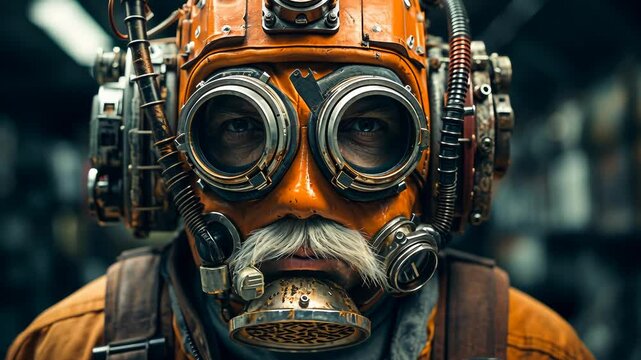 Man with Mustache in a Spacesuit in the Cargo Hold of a Spaceship. Science Fiction / Horror / Animation Clip.
