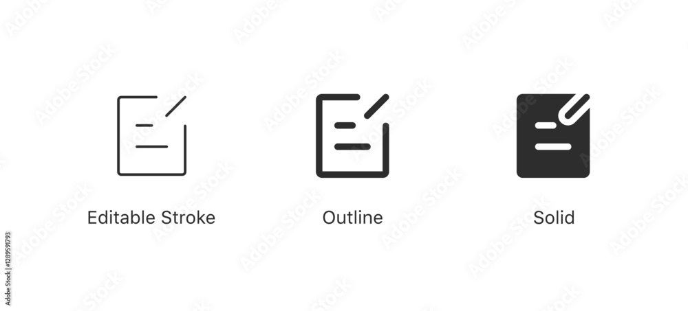 Poster edit file document icon , pencil or pen  with paper icon. editable stroke, outline flat style
