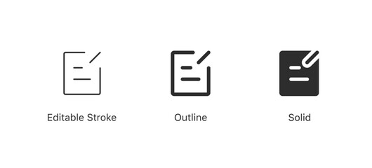 edit file document icon , pencil or pen  with paper icon. editable stroke, outline flat style