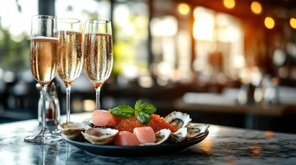 Naklejka premium Restaurant champagne oysters caviar celebration