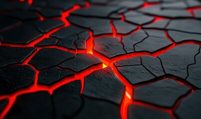 Obraz premium Abstract black and red cracked texture glowing under dramatic focused light for a bold and artistic effect