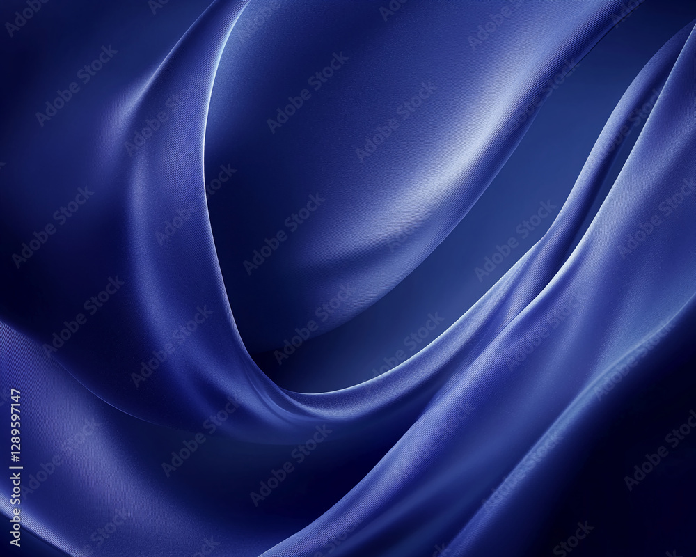 Aufkleber A close-up view of rich blue satin fabric with smooth flowing folds, creating a sense of elegance and luxury with its soft texture and deep color tones.
