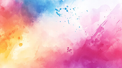 A vibrant abstract watercolor texture blending pink, blue, and yellow shades with soft brushstrokes and artistic splashes

