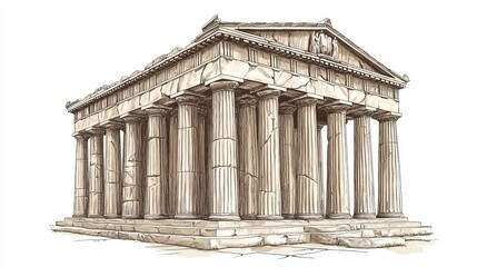 Obraz premium An image of a Greek temple without any background. A drawing of a famous building design. An ancient temple from Greece. A famous monument like the Parthenon. A striking landmark with columns.
