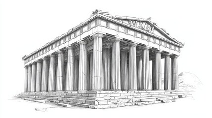 Obraz premium An image of a Greek temple without any background. A drawing of a famous building design. An ancient temple from Greece. A famous monument like the Parthenon. A striking landmark with columns.