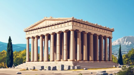 Obraz premium An old Greek temple's front side is captured in this vector graphic.
