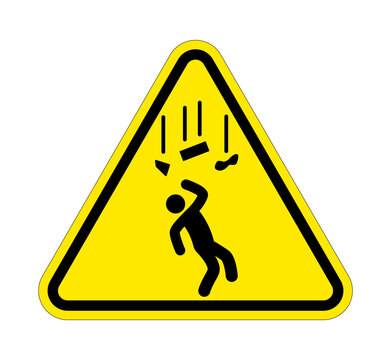 classic danger falling objects hazard warning sign in yellow triangle symbol vector isolated on transparent background
