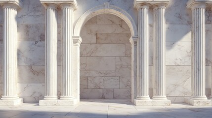 Ancient marble archway with columns and pillars. Classic Greek entrance gate made of stone. Realistic 3D illustration.