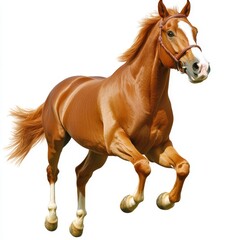 Obraz premium A horse isolated on a white background, cut out to emphasize its graceful form and strength, showcasing the beauty and elegance of the animal in a clean, minimalist style.