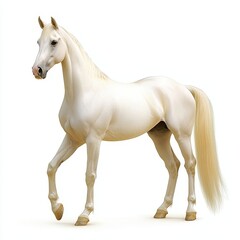 A horse isolated on a white background, cut out to emphasize its graceful form and strength, showcasing the beauty and elegance of the animal in a clean, minimalist style.