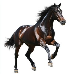 Obraz premium A horse isolated on a white background, cut out to emphasize its graceful form and strength, showcasing the beauty and elegance of the animal in a clean, minimalist style.