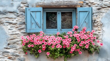 A beautiful window displays lovely pink flowers in the sunshine