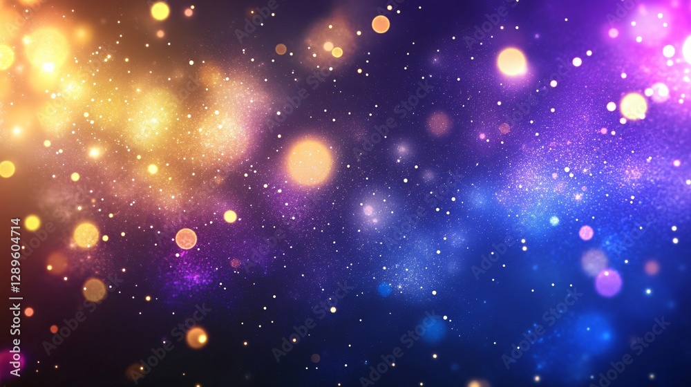 Wall mural abstract space background with colorful bokeh lights and glowing particles. galaxy night sky with ye