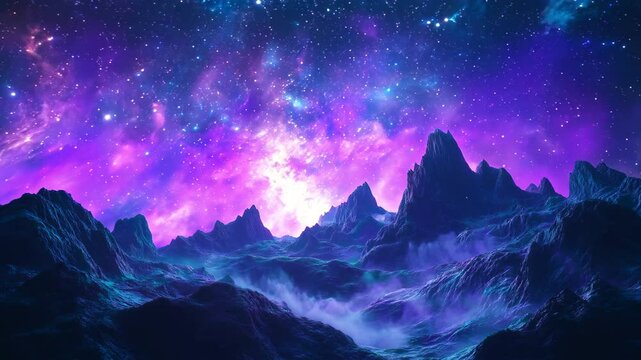 Night Sky Nebula River over Dark Mountains - Made with Generative AI