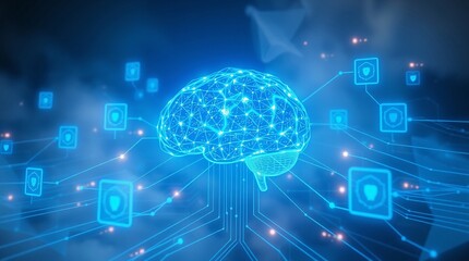 Fototapeta premium Artificial intelligence brain, cybersecurity network, futuristic digital technology